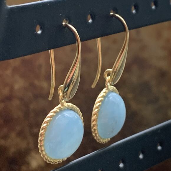 Gold Vermeil over Sterling Silver & Blue Chalcedony Earrings Dangle/Drop - Picture 5 of 9